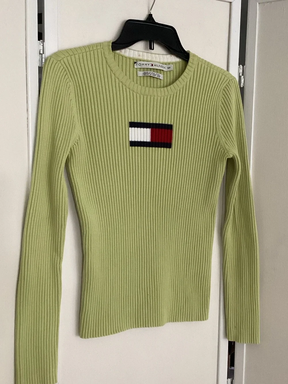 TOMMY HILFIGER ribbed sweater Sz S green cotton Y2K long sleeve